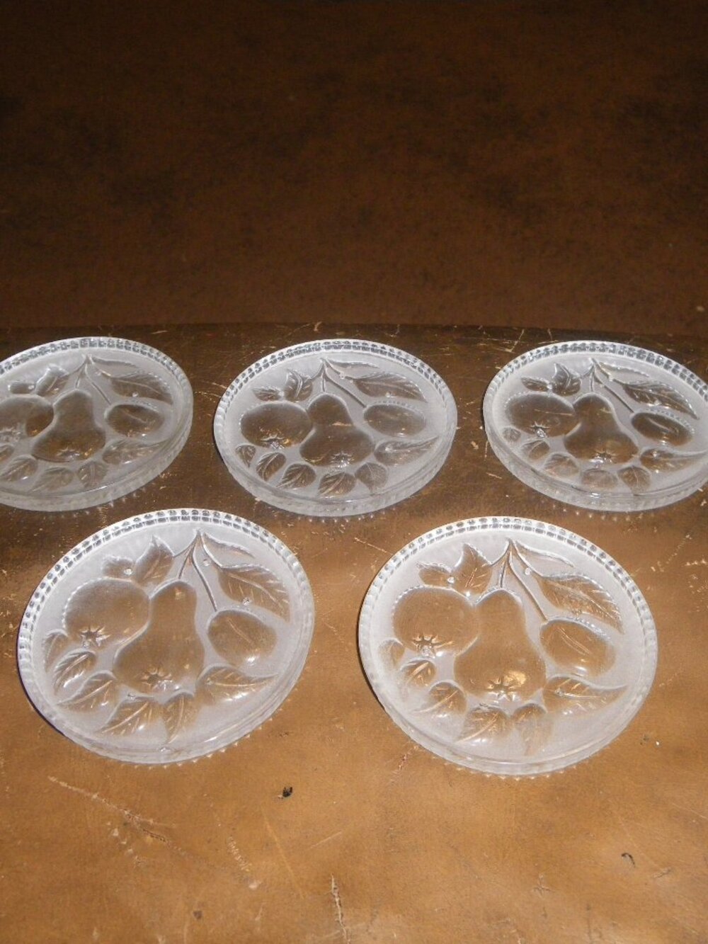 5 Vintage Glass Coasters w/ Fruit Motif Classic Home Decor